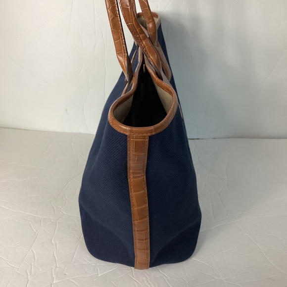 NWT MICHAEL KORS GREENWICH LARGE EAST WEST TOTE BAG NAVY CANVAS CROCO BR… - Picture 3 of 9